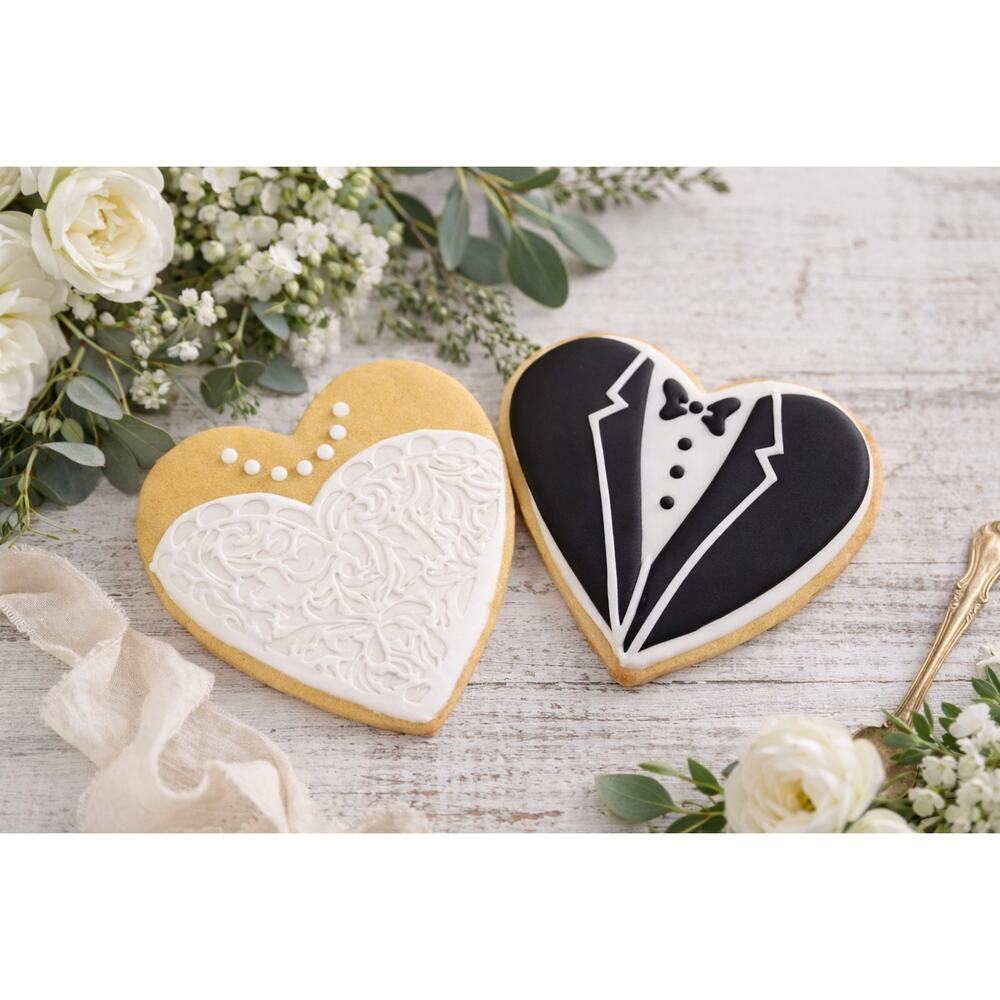 Bride & Groom Wedding Cookie Stencil Set – Heart Design (Designer Stencils)